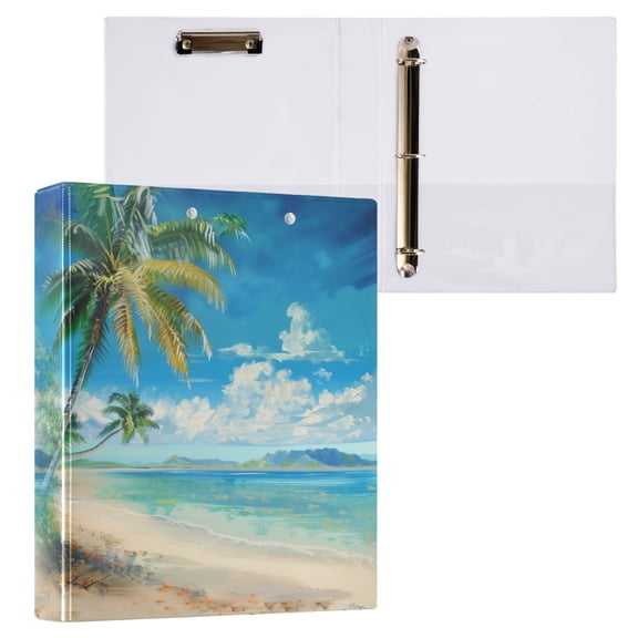 joogoo Palm Tree Retro Summer Beach Hardcover 3 Ring Binder 1.5" Round Rings Interior Pockets Binders Organizer 1 Pack