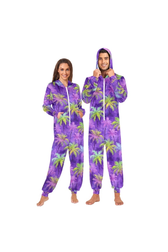 Palm Trees Purple Unisex Adults Onesies Pajamas Jumpsuits XL