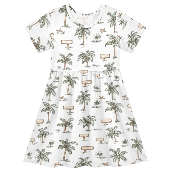 joogoo Palm Trees-a1 Girls' Short Sleeve Dress Kids Dresses 2T