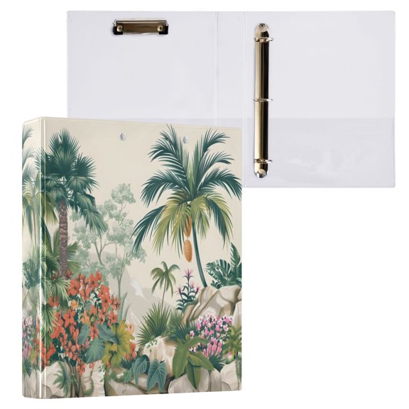 joogoo Palm Trees and Flowers Hardcover 3 Ring Binder 1.5" Round Rings Interior Pockets Binders Organizer 1 Pack