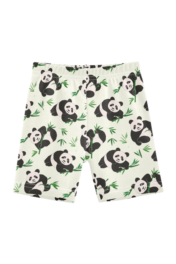 Panda Green Leaves Girls Lined Shorts Bike Dance Bottoms 10Y