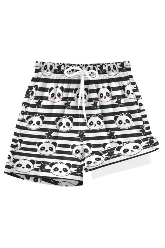 Panda on Stripes Boys Swim Trunks Beach Swimsuit Shorts Boxer 8Y