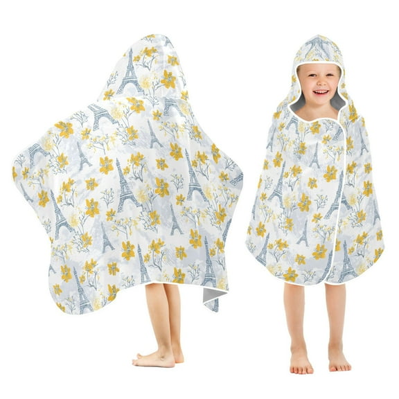joogoo Paris Towels Floral Kids Hooded Beach Towel Baby Bath Towel 23.5"x50"