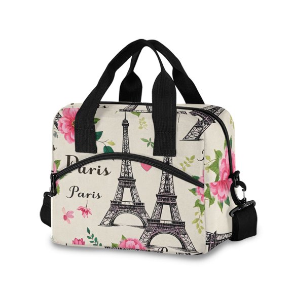 joogoo Paris Tower Flowers Insulated Lunch Bags Reusable Cooler Box with Shoulder Strap