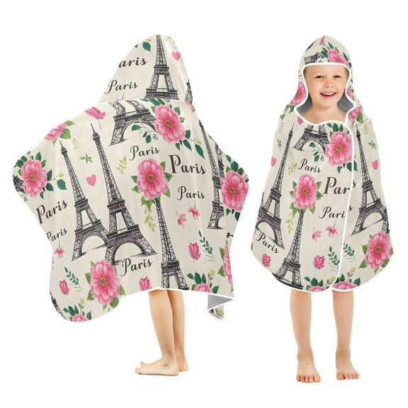 joogoo Paris Tower Flowers Kids Hooded Beach Towel Baby Bath Towel 23.5"x50"