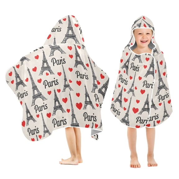 joogoo Paris Tower Hearts Kids Hooded Beach Towel Baby Bath Towel 23.5"x50"