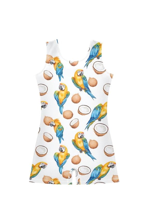 Parrots Coconut Pattern Girls Leotards Gymnastics Tumbling Outfit Biketard Unitard 2-3Years