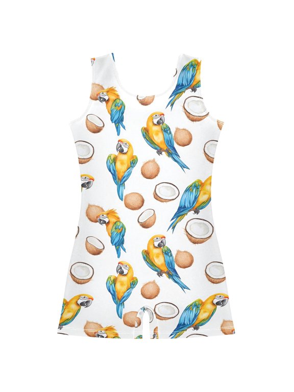 Parrots Coconut Pattern Girls Leotards Gymnastics Tumbling Outfit Biketard Unitard 2-3Years