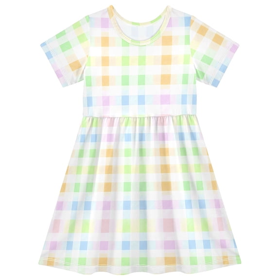 joogoo Pastel Checkered Girls' Short Sleeve Dress Kids Dresses 5-6T