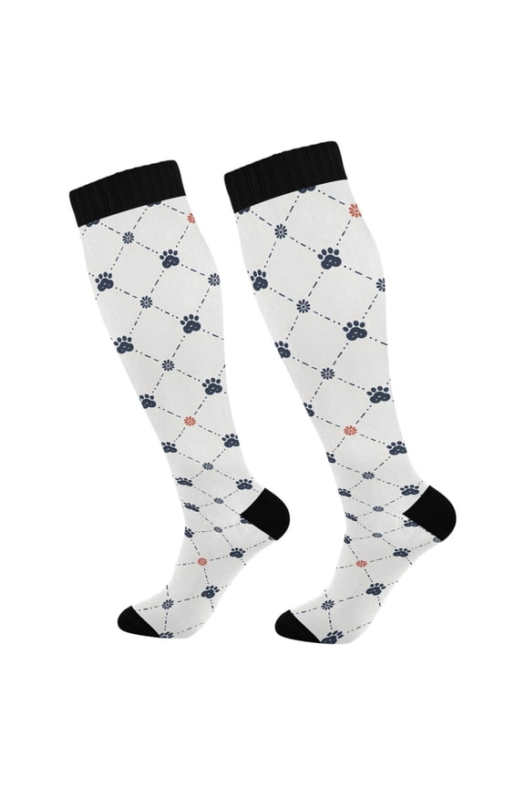 Paw Flower Checkered Socks Women Men Knee High Sock