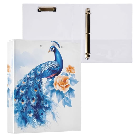 joogoo Peacock Flower Hardcover 3 Ring Binder 1.5" Round Rings Interior Pockets Binders Organizer 1 Pack