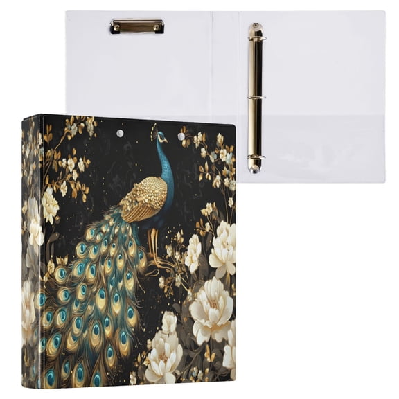 joogoo Peacock Peony Flower Hardcover 3 Ring Binder 1.5" Round Rings Interior Pockets Binders Organizer 1 Pack