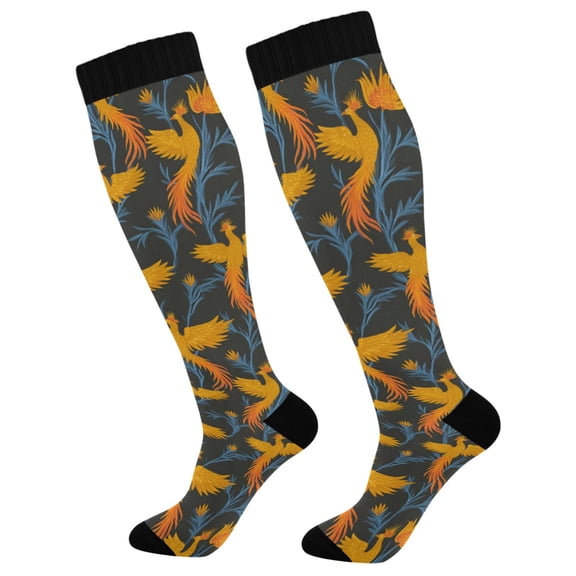 joogoo Phoenix Yellow Pattern Socks Women Men Knee High Sock