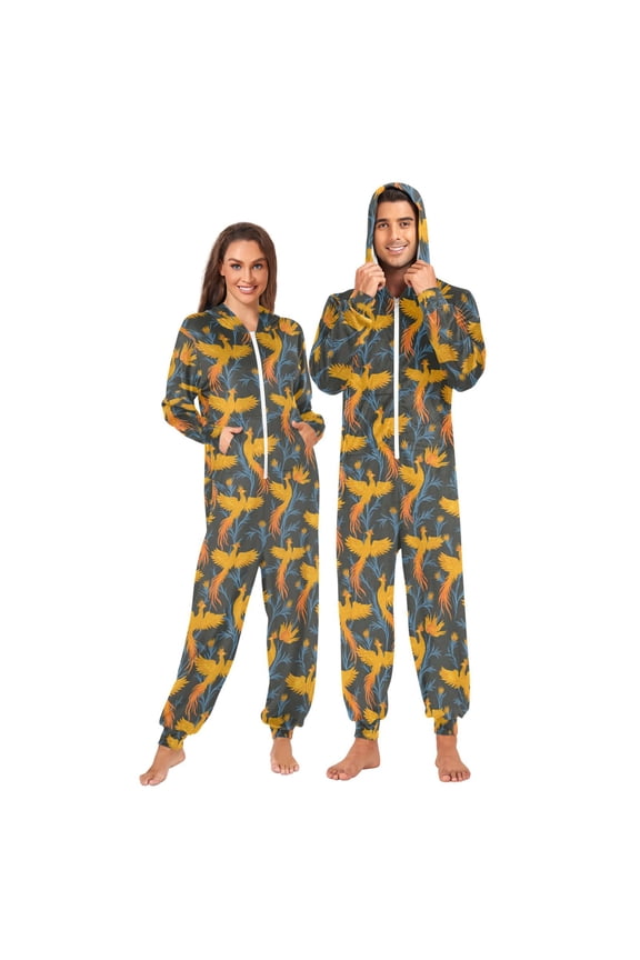 Phoenix Yellow Pattern Unisex Adults Onesies Pajamas Jumpsuits M