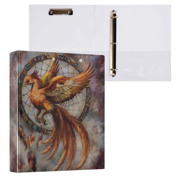 joogoo Phoenix with Retro Feather Hardcover 3 Ring Binder 1.5" Round Rings Interior Pockets Binders Organizer 1 Pack