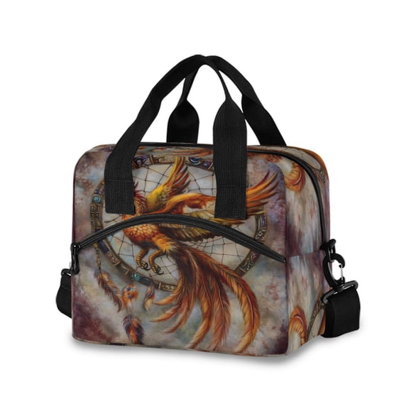joogoo Phoenix with Retro Feather Insulated Lunch Bags Reusable Cooler Box with Shoulder Strap
