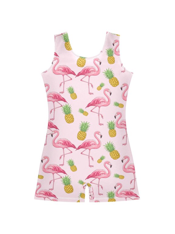 Pineapple Flamingo Pattern Girls Leotards Gymnastics Tumbling Outfit Biketard Unitard 3-4Years