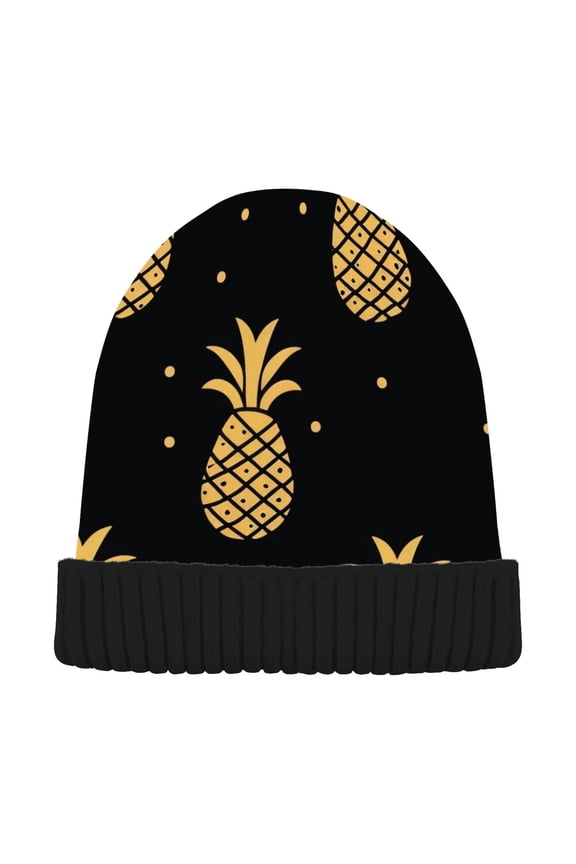 Pineapple Polka Dots Beanie Hats Men Women Cuffed Skull Cap Winter Warm Knit Thick Beanies