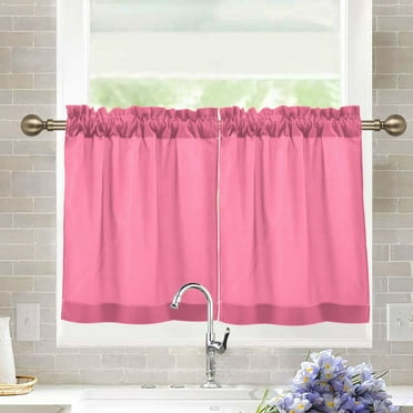 joogoo Pink Curtains Sets Half Window Cafe Farmhouse Tier 2 Panels Short Curtain Rod Pocket 27"W x 24"L