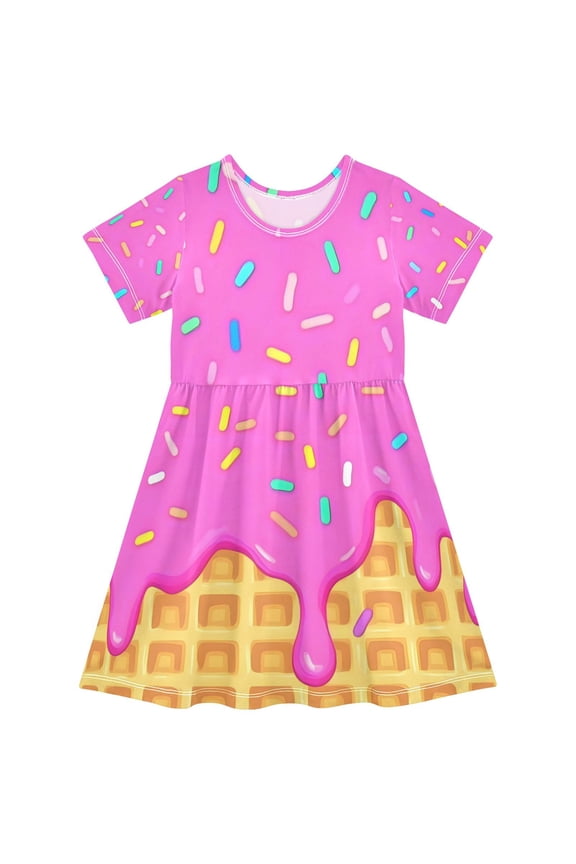 Pink Ice Cream Girls' Short Sleeve Dress Kids Dresses 5-6T