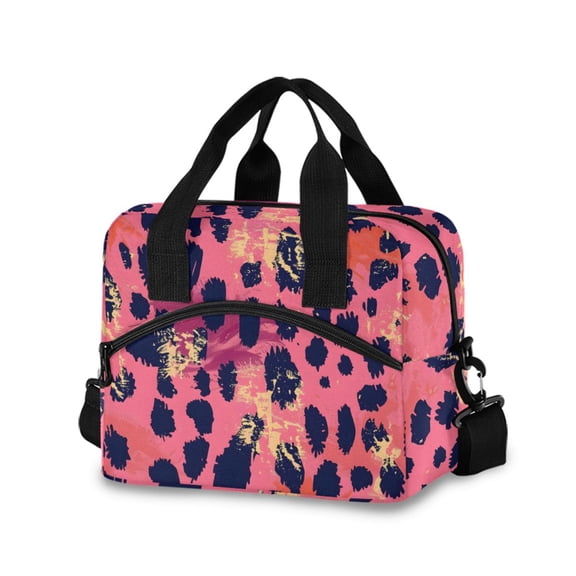 joogoo Pink Leopard Print Insulated Lunch Bags Reusable Cooler Box with Shoulder Strap