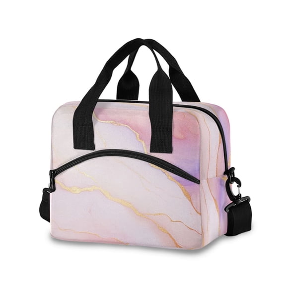 joogoo Pink Marble Insulated Lunch Bags Reusable Cooler Box with Shoulder Strap