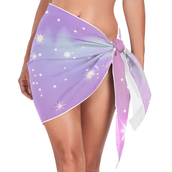 joogoo Pink Sky with Stars Women's Beach Sarong Bathing Suit Wrap Swimwear Cover Ups L