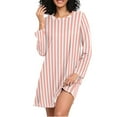 thumbnail image 1 of joogoo Pink and White Stripes Women's Long Sleeve Nightgown Sleepwear L, 1 of 8