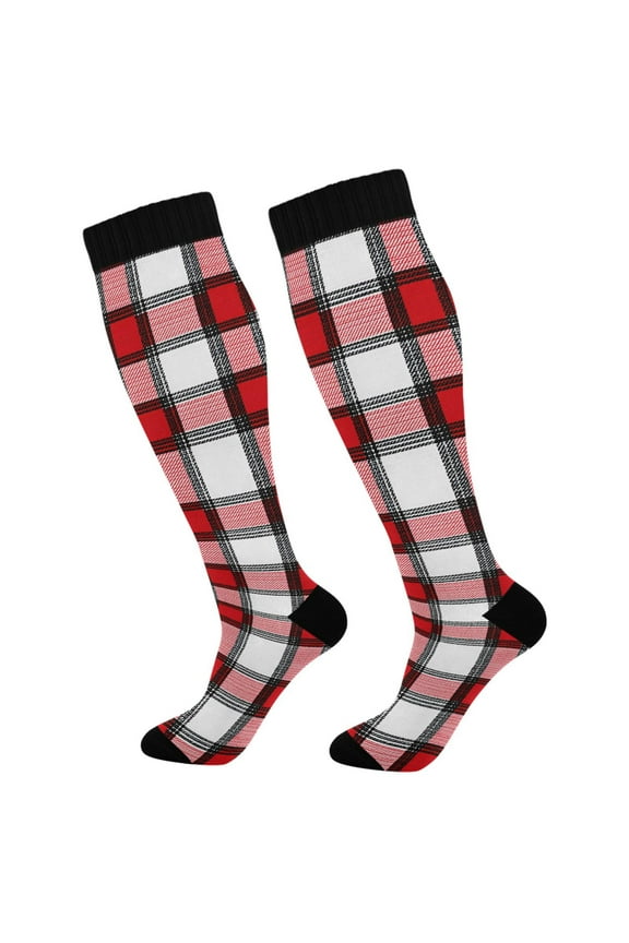 Plaid Red Checkered Compression Socks Women Men Knee High Sock