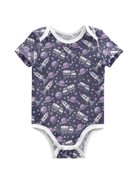 Planet Space Stars Pattern Baby Bodysuits Short Sleeve Cotton Onesies Clothes 9Months