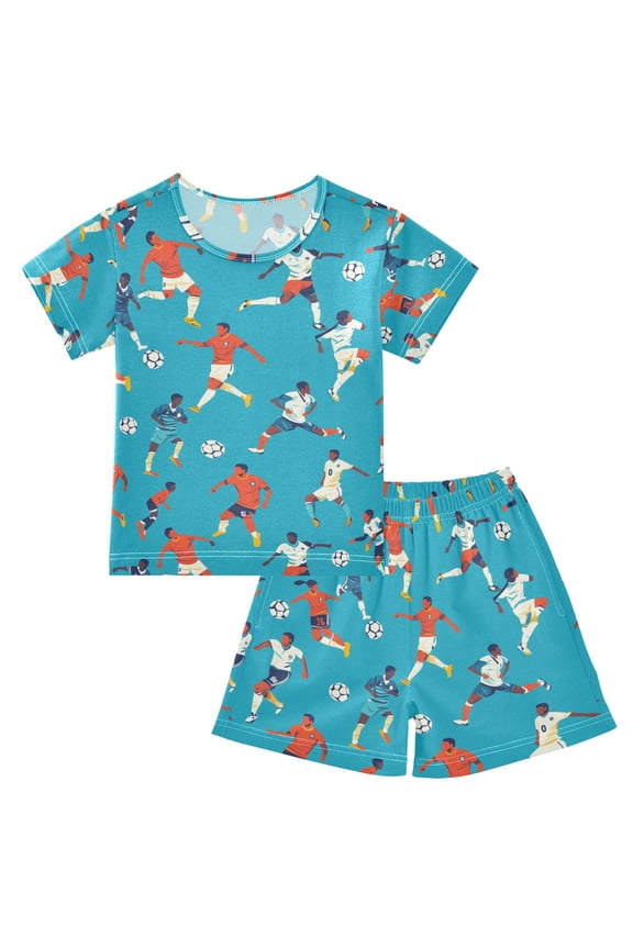 Play Soccer Football Pajama Sets Short Sleeve Cotton 2-Piece Sleepwear 10Y