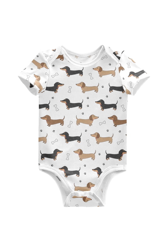 Playful Dachshunds Dog Pattern Baby Bodysuits Short Sleeve Cotton Onesies Clothes 6Months