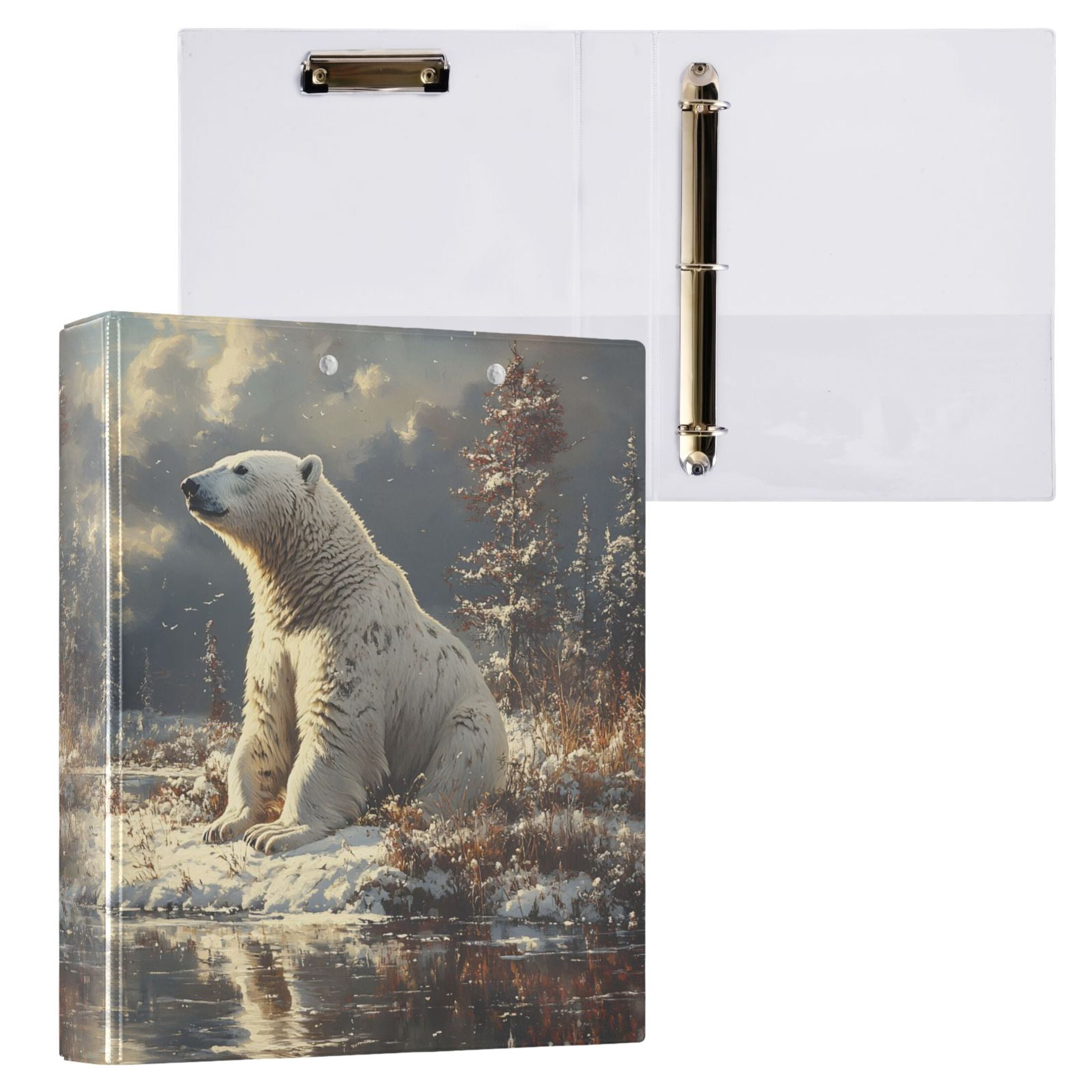 joogoo Polar Bear Hardcover 3 Ring Binder 1.5" Round Rings Interior Pockets Binders Organizer 1 Pack