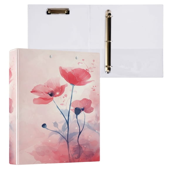 joogoo Poppy Blooming Flowers Hardcover 3 Ring Binder 1.5" Round Rings Interior Pockets Binders Organizer 1 Pack