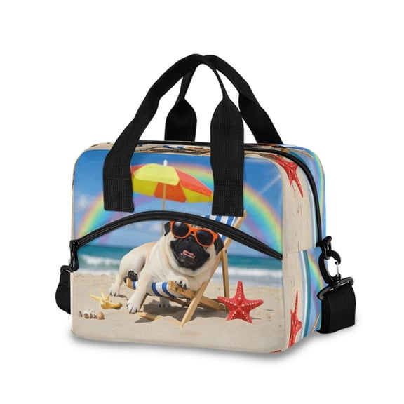 joogoo Pug Dog Beach Insulated Lunch Bags Reusable Cooler Box with Shoulder Strap