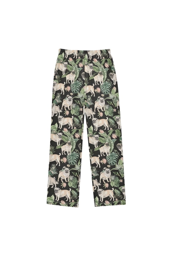 Pugs Dog Palm Leaves Pajama Pants Pj Bottoms Sleepwear Lounge L