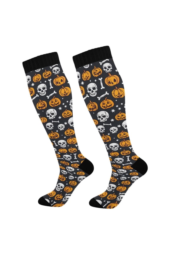 Pumpkin Skeleton Halloween Socks Women Men Knee High Sock