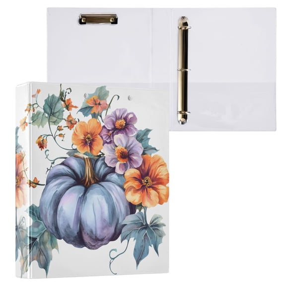 joogoo Pumpkin and Flower Hardcover 3 Ring Binder 1.5" Round Rings Interior Pockets Binders Organizer 1 Pack