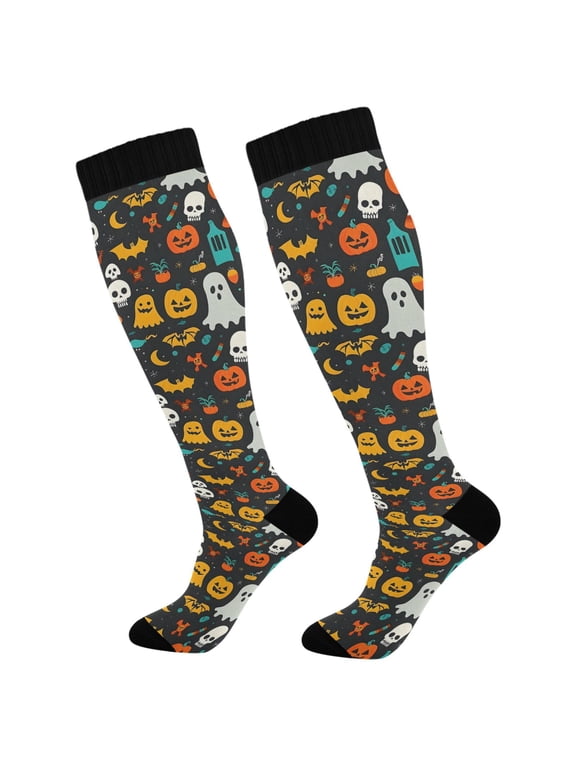 Pumpkins Ghost Bats Halloween Socks Women Men Knee High Sock
