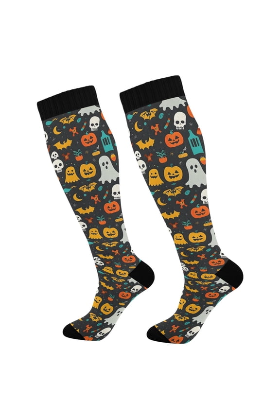 Pumpkins Ghost Bats Halloween Socks Women Men Knee High Sock