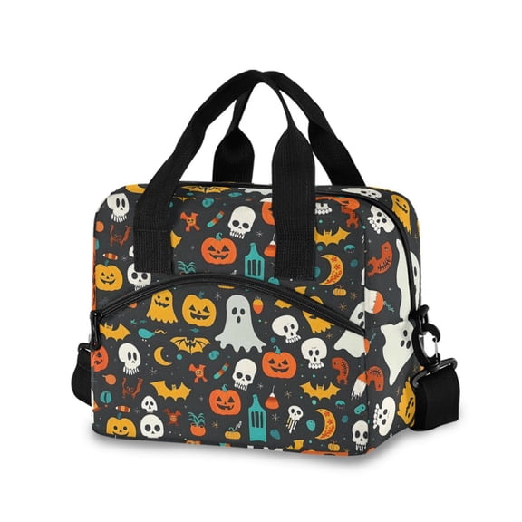 joogoo Pumpkins Ghost Bats Halloween Insulated Lunch Bags Reusable Cooler Box with Shoulder Strap