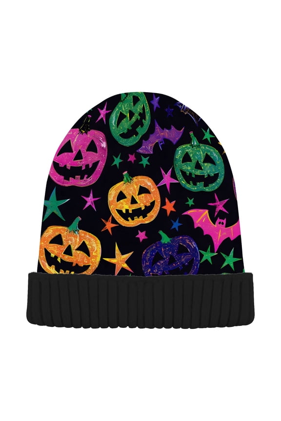 Pumpkins Glitter Stars Bats Beanie Hats Cuffed Winter Warm Knit Thick Beanies
