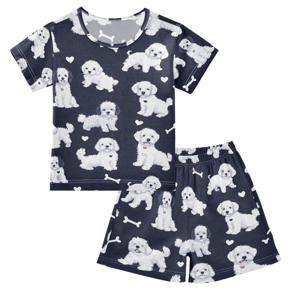 joogoo Puppy Bones Pattern Pajama Sets Short Sleeve Cotton 2-Piece Sleepwear 10Y