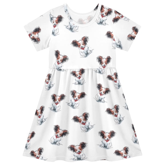 joogoo Puppy Dog Pattern Girls' Short Sleeve Dress Kids Dresses 5-6T