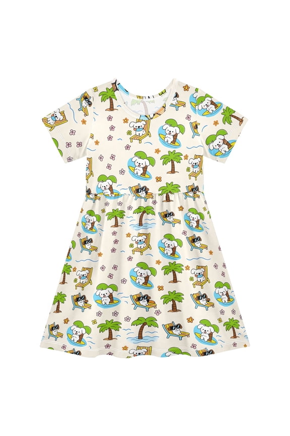 Puppy Dogs Palm Tree Girls' Short Sleeve Dress Kids Dresses 5-6T