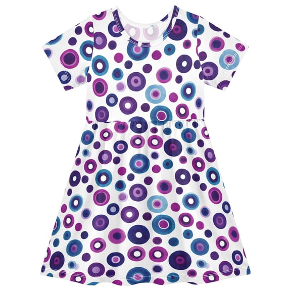 joogoo Purple Blue Circle Girls' Short Sleeve Dress Kids Dresses 5-6T