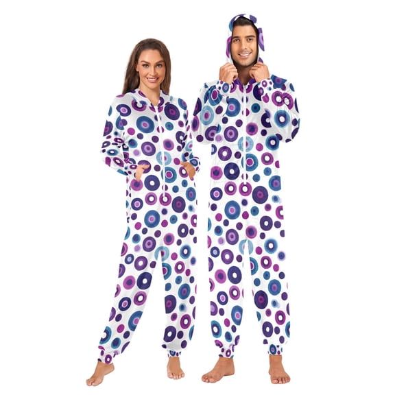 joogoo Purple Blue Circle Unisex Adults Onesies Pajamas Jumpsuits XL