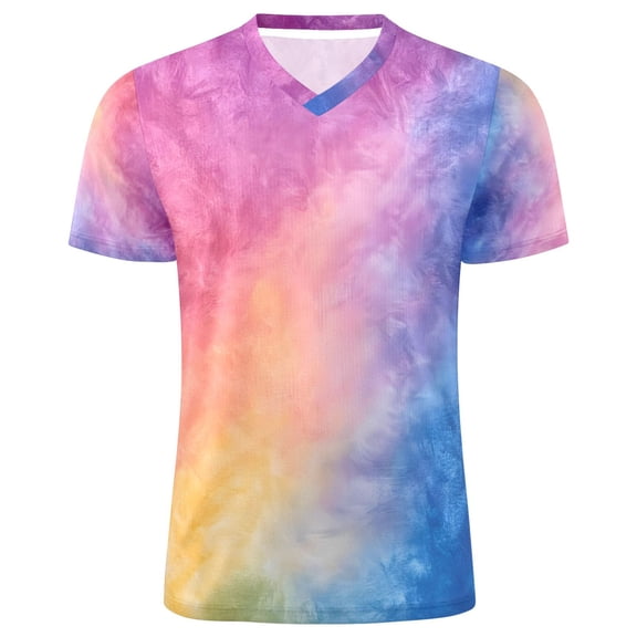 joogoo Purple Blue Tie Dye Men's Soccer Jersey Athletic Plus Size T-Shirt V-Neck Sport Fan Game Day Shirt X-Large
