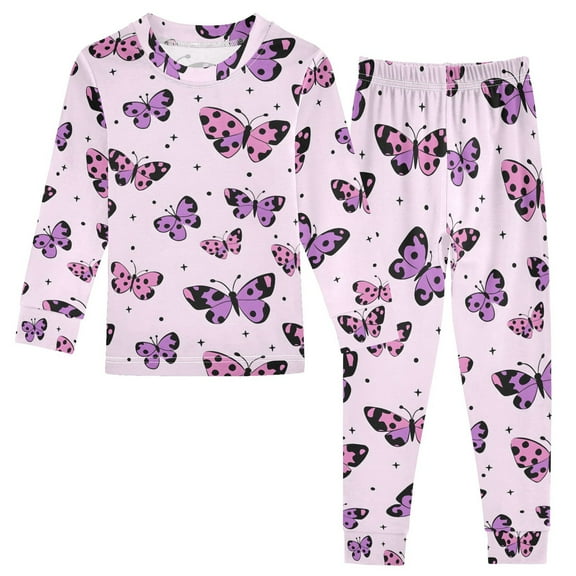 joogoo Purple Butterfly Pajamas Set Long Sleeve Soft Cotton Sleepwear 2 Piece 18M