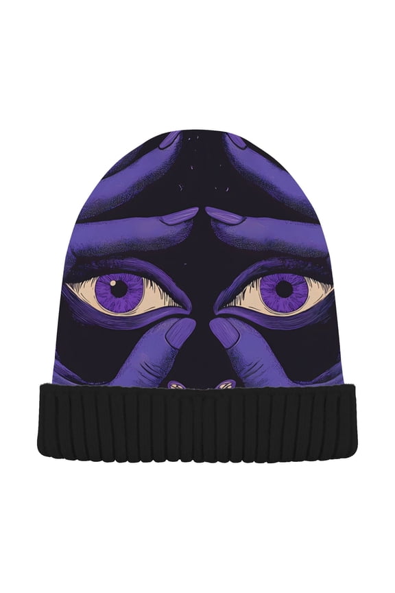 Purple Eyes Fingers Beanie Hats Cuffed Winter Warm Knit Thick Beanies